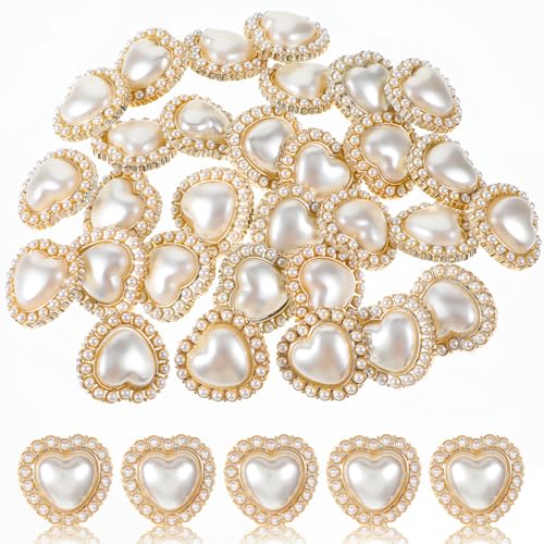 30 Pcs Faux Pearl Button Heart Shaped Buttons White Vintage Pearl Embellishments 23mm Flatback Retro Vintage Button Sew on Buttons for DIY Crafts