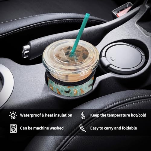 Image of 3 Pack Reusable Neoprene Insulator Sleeve for Iced Coffee Cups, Funny Coffee Cup Sleeves for 16-32oz Coffee cups, Cute Drink Sleeve for Cold Hot Beverages Cute Green Dog