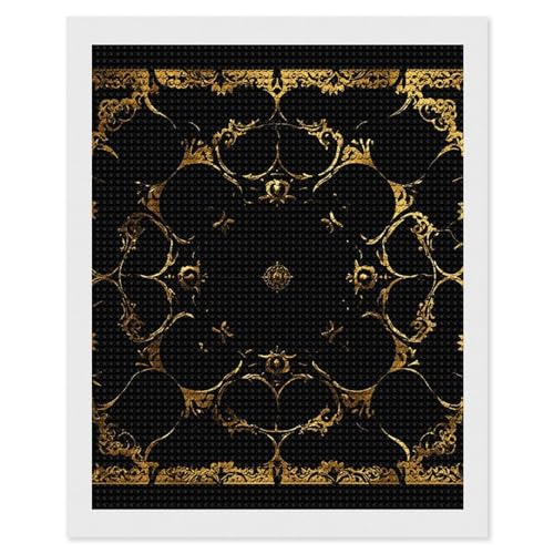 5D Diamond Painting Kits for Adult, Black and Gold Background Diamond Art Kits for Beginners Fun DIY Crafts Round Diamond Art Canvas Home Wall Decor 16"x20"