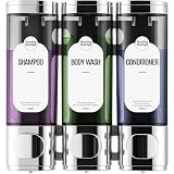 Shampoo and Conditioner Dispenser 3 Chamber No Drill, HUOTDY SUNTYS Shower Soap Dispenser Wall Mounted,Shampoo Dispenser for Shower Wall Body Wash Dispenser for Bathroom Toilet Hotel Kitchen (Chrome)