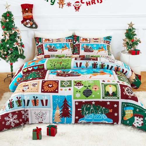 YIYEA Christmas Queen Comforter Set for Girls Boys, Cute Kids Comforter with 2 Pillowcase, Ultra Soft Brushed Microfiber Christmas Bedding Comforter Sets, Suit for All Season, Machine Washable