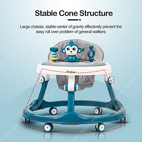 Image of Baybee Drono Baby Walker for Kids with 4-Level Height Adjustment, Foldable Design, Food Tray & Musical Toy Bar | Round Activity Walker for Babies 6-18 Months (Blue)