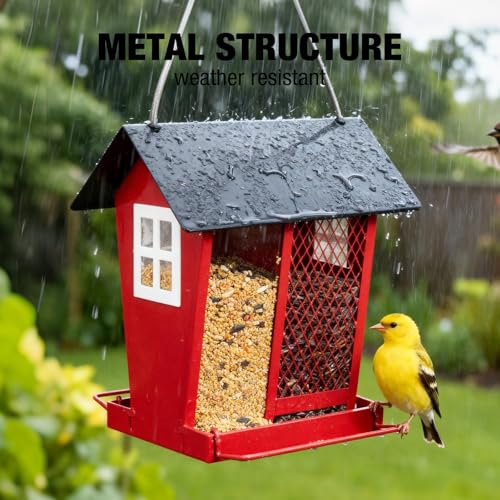 Veehoo Bird Feeders for Outdoors Hanging, 2 in 1 Wild Cardinal Finch Feeder for Thistle Mixed Seeds, Dual Decorative Metal Bird Feeder Weather Resistant for Balcony Garden Outside - Thumbnail 3