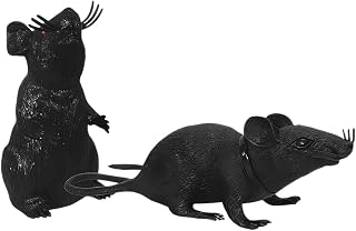 Halloween Plastic Rat Decorations 2 Pack Assorted Standing Crawling Styles Varieties May Vary Realistic Black Squeaking Rats Creepy Rubber Props Indoor Outdoor Haunted House Party Yard Porch Décor