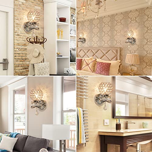 Wall Sconces Crystal Wall Lights Sunsbell Silver Wall Decor, Crystal Decor Wall Lamp, Lighting Polished Chrome Finish Wall Light Fixtures For Living Room Decor Bathroom Hallway (Give Away Bulbs) #TOP3