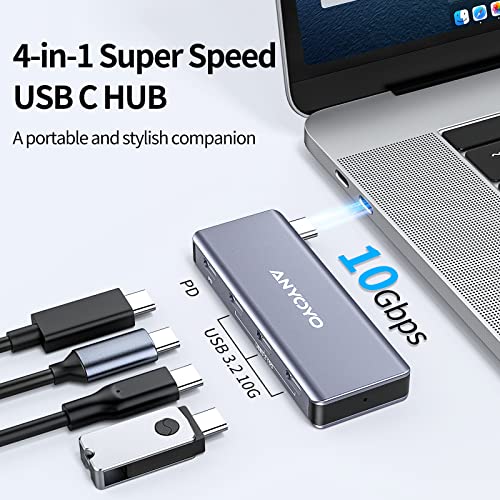 Image of ANYOYO USB C HUB,4 Port USB-C to USB-C Hub with 3 USB 3.2 Gen2 Ports(10Gbps),1 100W PD Port Compatible with MacBook Pro /MacBook Air /iPad Pro and Other USB C laptops,Support Charging(No Video)