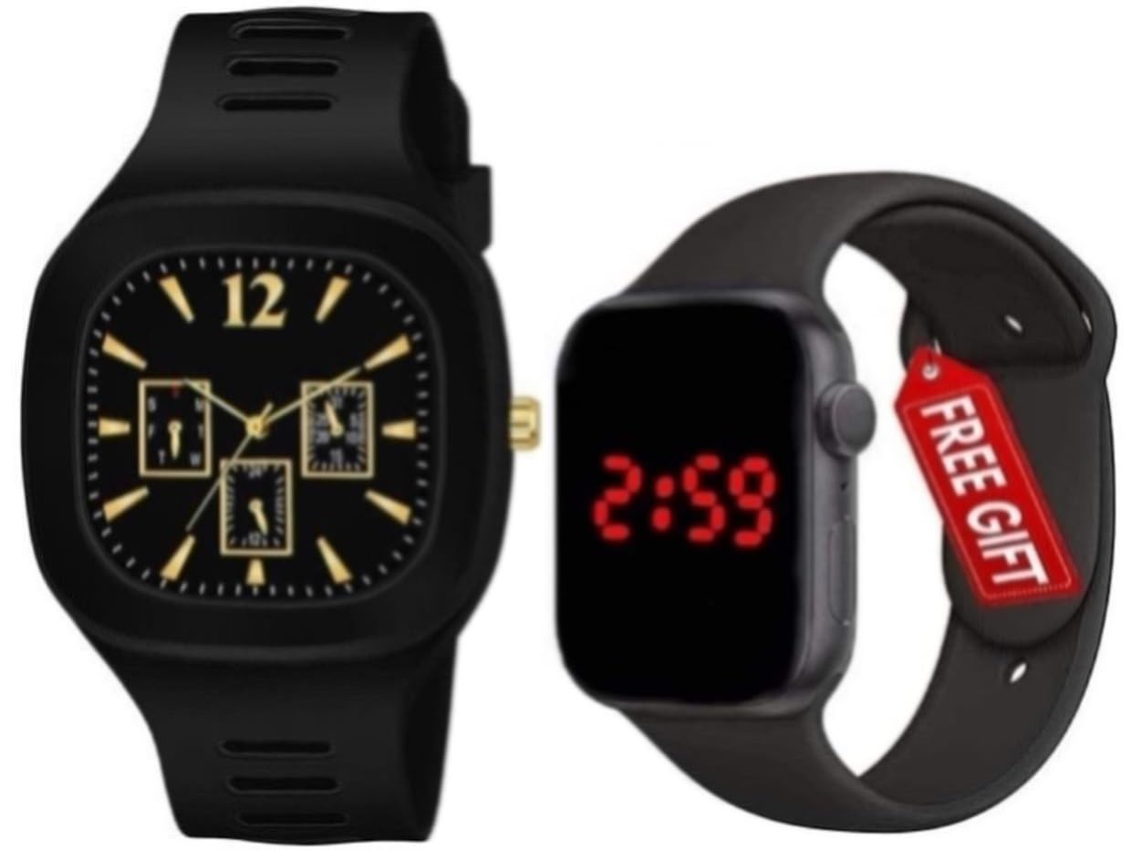 Acnos Polyurethane Premium Brand - New Square Stylish Dial Black Led Watch For Boy Kid Combo Kid Children Analogue Black Dial&Bracelet Led Watch Analog-Digital Watch - For Boys Pack Of 2,Black Band (B0BQZ4F2GM) Amazon Price History, Amazon Price Tracker
