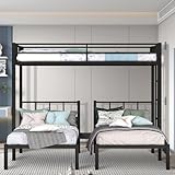 Zevemomo Twin Over Twin & Twin XL Bunk Bed, Metal Triple Bed with Safety Protect and Ladder, Convertible 3 Beds, No Boxing Spring Needed, Black