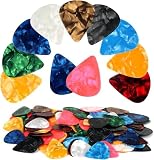 PEASUG 120 Pcs Colorful Guitar Picks, 0.96mm Thickness Celluloid Guitar Pick, Abstract Art Pics Plectrum for Acoustic Electric Guitar, Ukulele, Bass(Color Random)