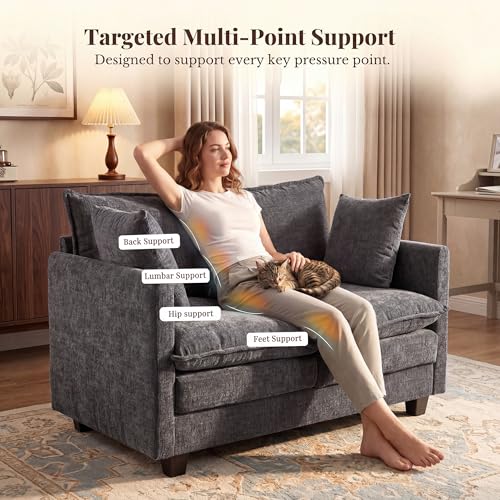 Image of Loveseat Sofa with Cloud 3-Layer Cushion & 27 inch Deep Seat, Modern Love Seat Small Couch with 2 Washable Pillows for Small Spaces, Bedroom, Apartment, Office, Living Room, in a Box, 50-Inch Grey