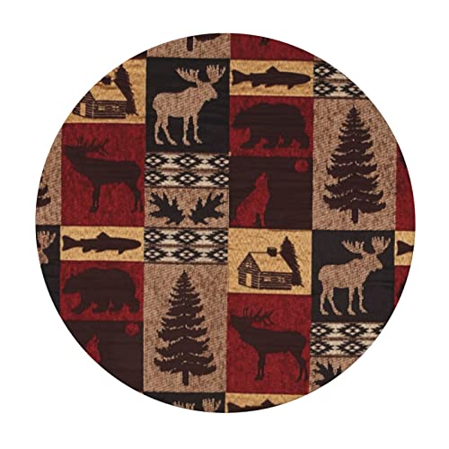Celuce Lodge Bear Deer Fish Printed Round Tablecloth Elastic Edge Design Wrinkle-Proof And Oil-Proof Washable Suitable For 40-50 Inch Round Table #TOP1