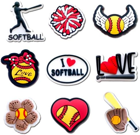 Qnilasom Softball Charms PVC Sandal Wristband Decoration,Sports Shoes Decoration Charms Accessories for Men Boys Teens Girls Women Party Favor (9)