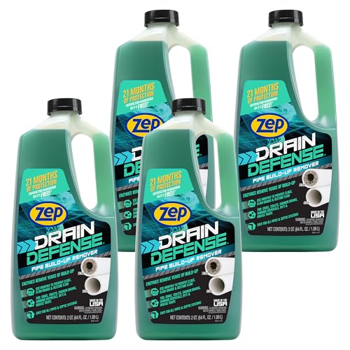 Zep Drain Defense Pipe Build-Up Remover - 64 oz (Case of 4) ZLDC64 - Professional Strength Liquid Pipe Build Up Remover