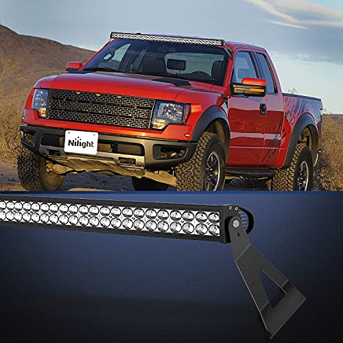 Image of Nilight 2PCS 52 inch Curved LED Light Bar Bracket at Upper Windshield Roof Cab for 2004-2018 Ford F150 & SVT Raptor