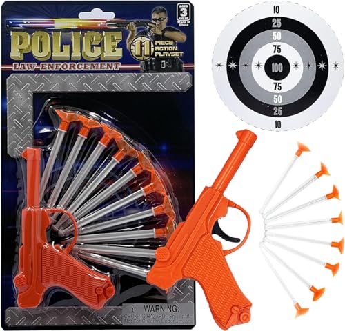 The Dreidel Company Detective Set, 10 Suction Cup Bullets with A Plastic Pistol, 11 Piece Set (Single Set) - Orange