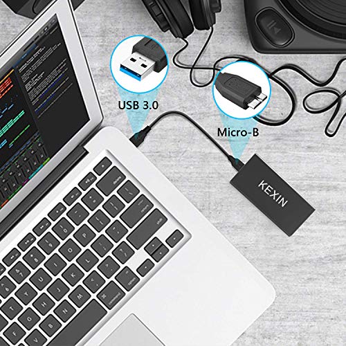 KEXIN Extreme SSD Portatile 120 GB, Velocità di Lettura fino a 400 MB/s Unità SSD Interna PX1 Stato Solido Memoria Esterna Micro B a USB 3.0 per Latop, Desktop, MacBook, Tablet Nero