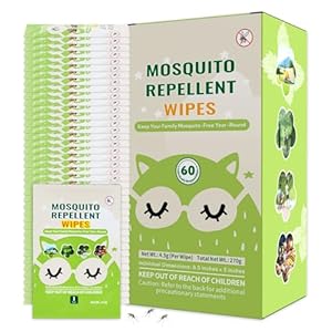 60 PCS Mosquito Repellent Wipes, Individually Wrapped Insect Repellent Wipes Made of Natural Plant-Based Essential Oils, Safe & Effective Insect Protection Perfect for Outdoor Activities, Long-Lasting