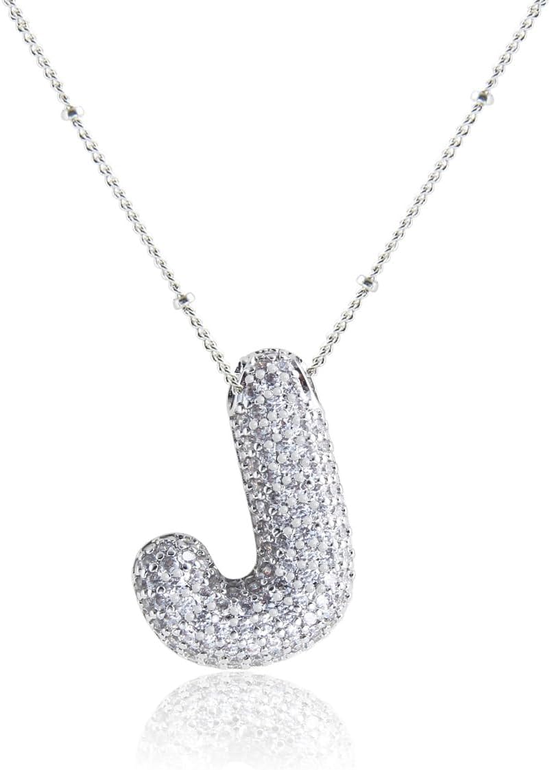 JEKIXHUABubble Initial Necklace for Girls Women 18K Gold Plated Cubic Zirconia Balloon Letter Alphabet Personalized Name Pendant Necklaces Jewelry Gifts