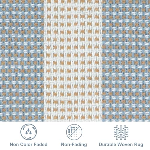 LEEVAN Outdoor Patio Rug 3x5, Washable Striped Front Porch Mat, Spring Colorful Outside Entryway Rug, Woven Welcome Doormat Blue and White Buffalo Backyard Layered Mat for Entrance/Go Away/Deck - Image 3