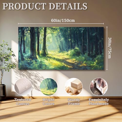 SERIMINO Fairytale Forest Wall Art, Green Nature Landscape Extra Large Wall Decor, Wild Trail Rustic Kitchen Art Prints, Modern Canvas Pictures for Living Room Dining Room Farmhouse Cottage 30"X60"