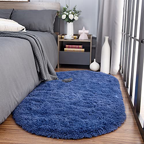 Noahas Ultra Soft Fluffy Bedroom Rugs Kids Room Carpet Modern Shaggy Area Rugs Home Decor 2.6' X 5.3', Light Navy #TOP2