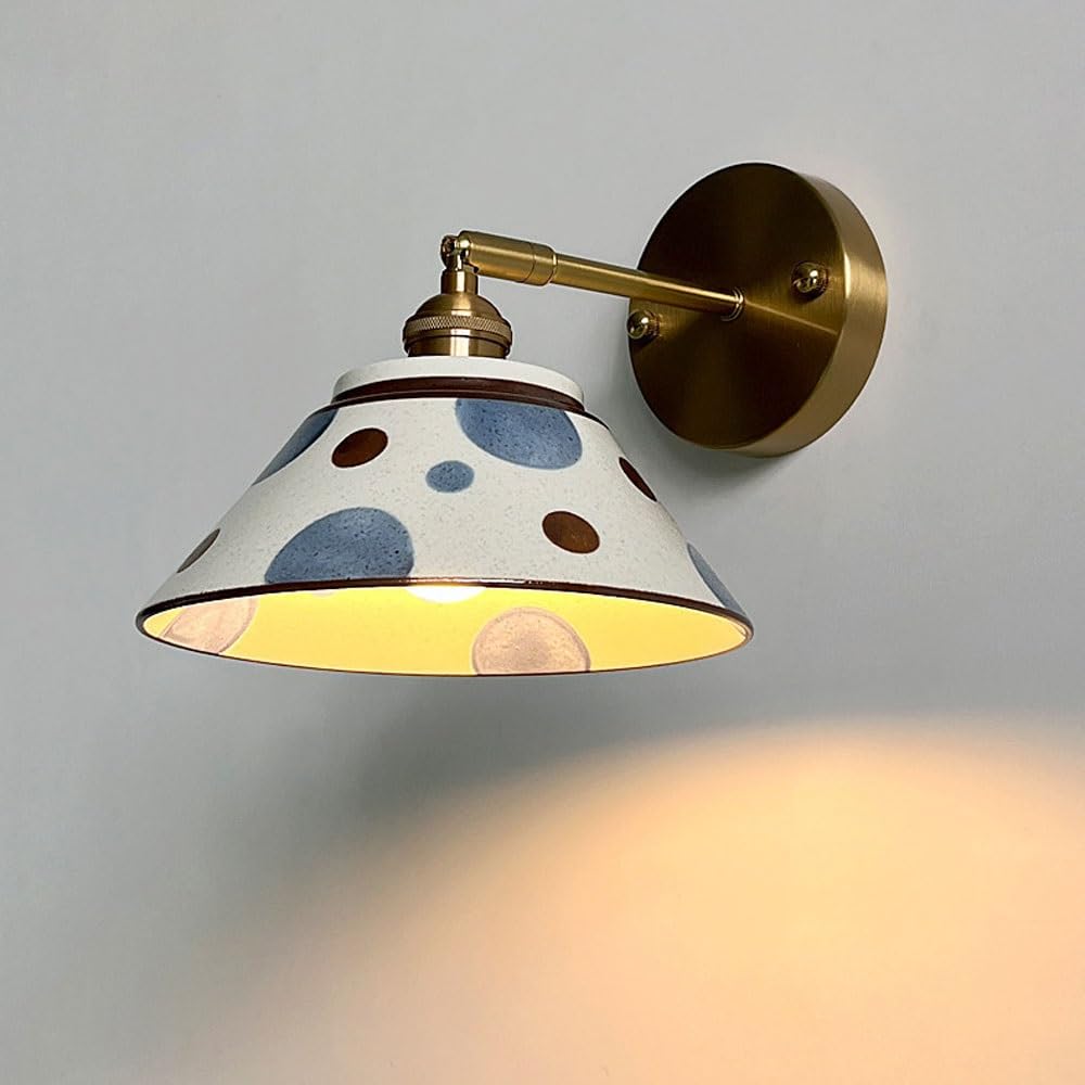 ITOSUI Vintage Ceramic Wall Sconce Gold Finish Wall Light Fixture, Blue and White Porcelain Wall Lamp Bedroom Headboard Lighting, Adjustable Wall Sconces for Living Room Farmhouse(D)
