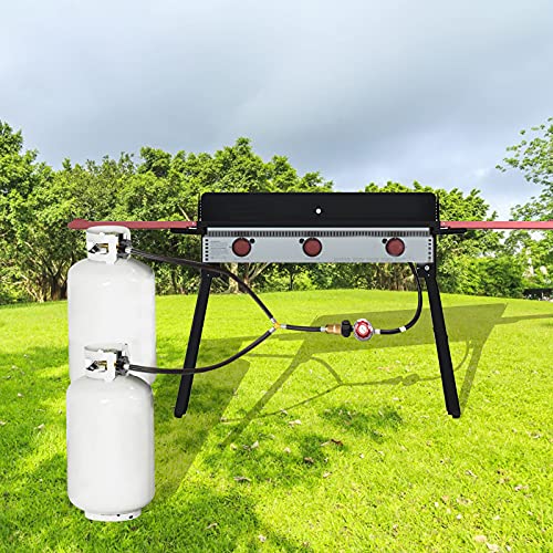 MOFLAME Dual POL Propane Tank Y-Splitter Converter Hose Adapter, 2 Way POL Inlet and POL/QCC1 Regulator Exit Connect to 5-100 lbs Tank for Camping Grill Stove,Heaters,Turkey Fryer by MOFLAME - Image 4