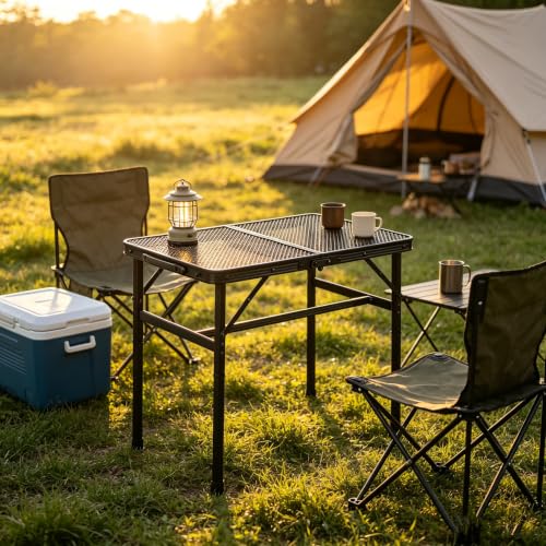 Mesa plegable para camping Sinboun KCAMPTABLE, 23.6 x 15.8 x 22 pulg, ligera, top de aluminio resistente al calor y al agua, color negro miniatura 7