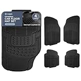 CUQOO 4 Piece Universal Rubber Car Mats - Heavy Duty, Non-Slip All Weather Mats for Cars, SUVs, Trucks & Vans, Waterproof, Easy to Clean, with Deep Grooved Design for Extra Durability