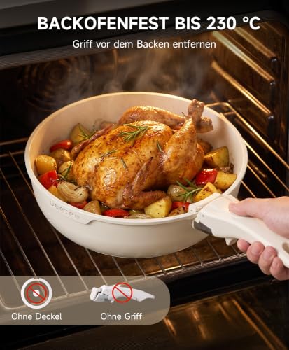JEETEE 19-teiliges Topf und Pfannenset, Antihaft, mit abnehmbaren Griffen – Ansicht 3