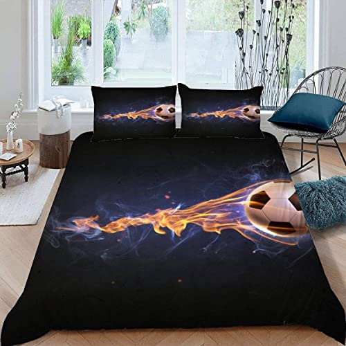 Parure de lit 3 pièces moderne en polyester avec housse de couette à fermeture éclair pour très grand lit - Motif ballon de football 3D