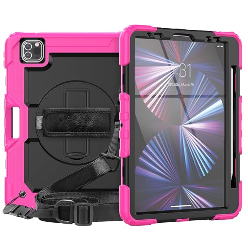 Coque iPad Pro 11 2021 rigide antichoc rose noir housse intégrale bandoulière