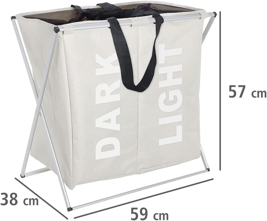 Wenko 3440112100 Laundry collector Duo Beige - 2 laundry compartments, foldable, capacity 31.7 gal, Polyester, 23.2 x 22.4 x 15 inch, Beige