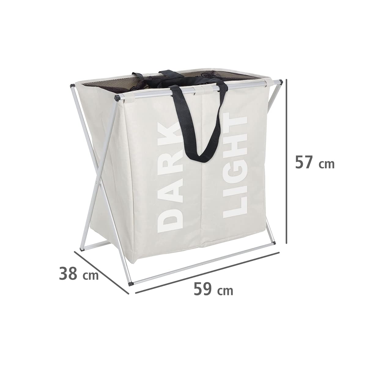 Wenko 3440112100 Portabiancheria Duo Crema, 2 Scomparti per la Biancheria, Pieghevole, Poliestere, Alluminio, 38 x 57 x 59 cm, Beige/Argento
