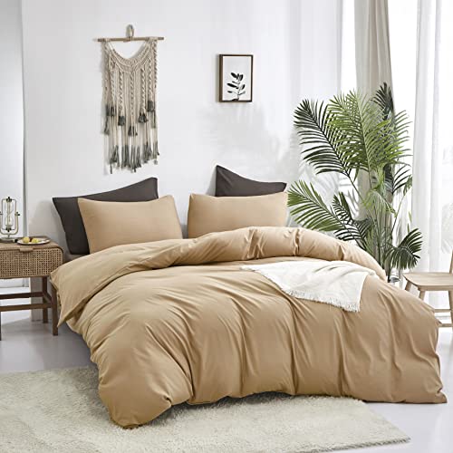 Luxlovery Beige Comforter Set King Champagne Bedding Comforter Set Dark Beige Modern Solid Soft Breathable Blanket Quilts 3 Piece Beige Khaki Bedding Set For Women Men Adults King #TOP3