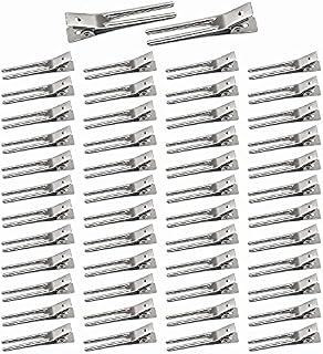 50pcs Hairdressing Double Prong Curl Clips, Beayuer 1.8inch Curl Setting Section Hair Clips Metal Alligator Clips Hairpins for Hair Bow Great Pin Curl Clip Styling Clips for Hair Salon Barber (Silver)