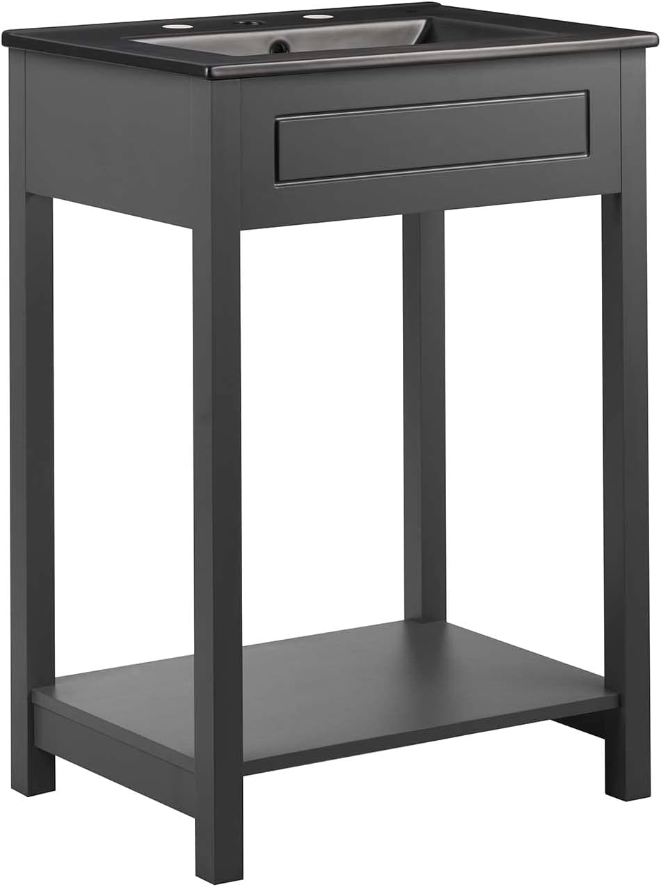 Modway Altura 24" MDF Ceramic and Particleboard Bathroom Vanity in Gray/Black