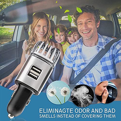 4Wdking Car Air Purifier Ionizer, 12V Plug-In Car Air Freshener Gadgets With Dual Usb Charger Removes Cigarette Smoke, Pet And Food Odor, Ionic Ozone (Silver) #TOP5