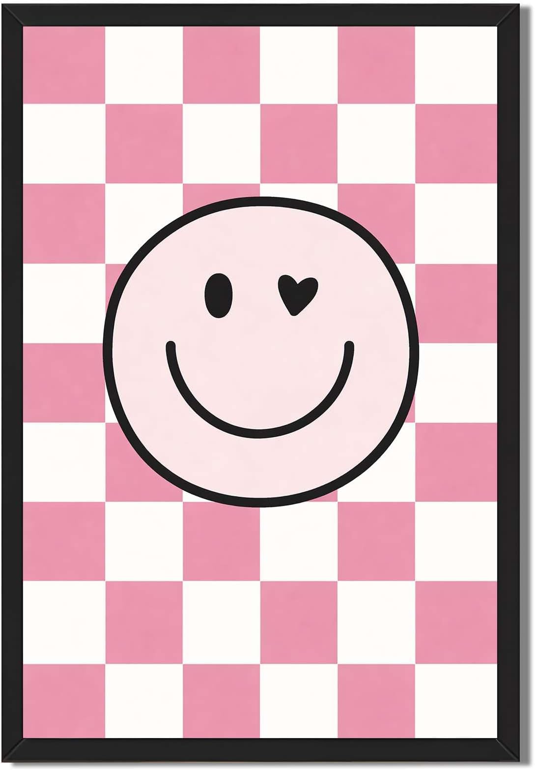 Framed Smiley Face poster Canvas Print Art for Dorm Room Home Decor Wall Art Pictures Funky Aesthetic Painting Modern Poster (Black Framed,12" Lx16 W)