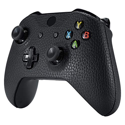 Image of eXtremeRate Black Premium Textured PU Leather Top Shell Front Housing Faceplate Replacement Parts with Side Rails Panel for Xbox One X & One S Controller (Model 1708)