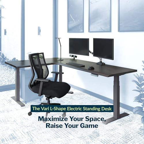 Image of Vari ComfortEdge 80x60 L-Shape Electric Standing Desk - Height Adjustable Sit-Stand VariDesk for Corner Office with Reversible Left /Right Design + Espresso Top /Slate Legs (Ships in 3 Boxes)