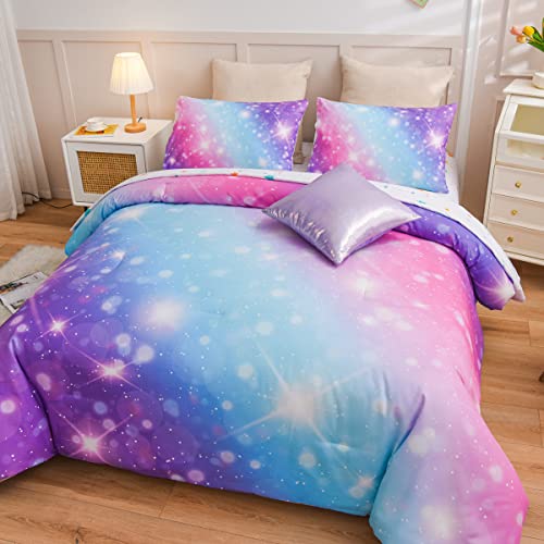Ntbed Galaxy Comforter Set Soft Microfiber Gradient Glitter Printing Bedding Sets For Teens Boys Girls Kids (Blue Purple, Twin6Pcs) #TOP1