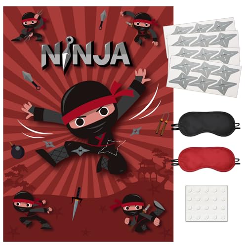 Nazpuga Pin the Throwing Star on the Ninja Birthday Party decorations Set Warrior Karate Party Supplies Large Poster with 24 Pcs Shuriken Stickers