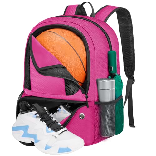 YOREPEK Basketball Backpack for boys, Lightweight Basketball Bag with Ball Holder & Shoes Compartment, Sports Backpack Training Equipment Fit Soccer Volleyball Football, PINK by YOREPEK - Used condition - US$21.17