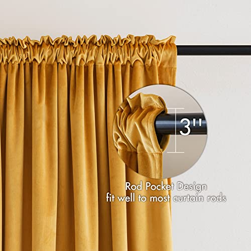 Image of MIULEE Mustard Yellow Blackout Velvet Curtains Drapes 63 Inch Long 52 inchx63 inch