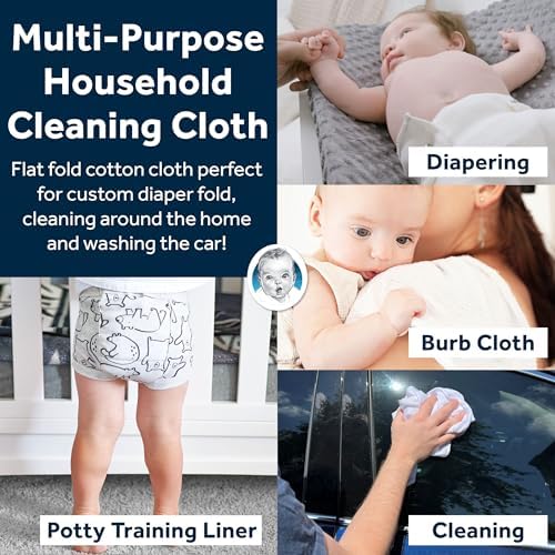 Gerber Unisex Baby Boys Girls Birdseye Flatfold Cloth Diapers Multipack White 10 Pack - 4