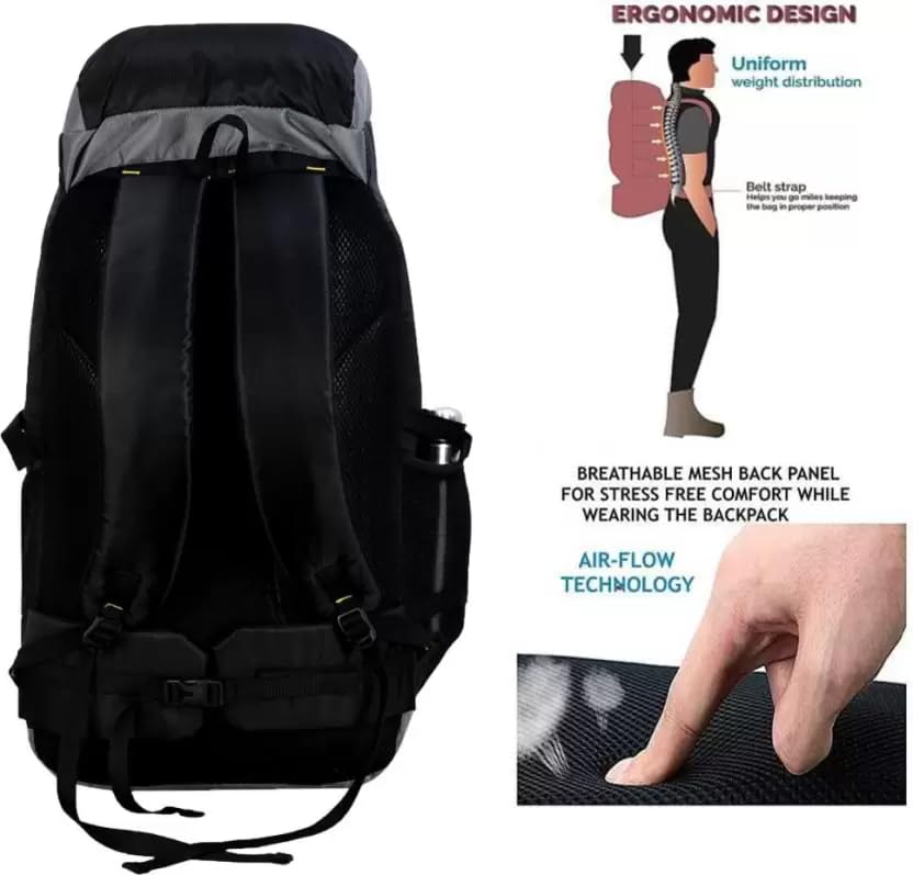 Image of SB Collection 60 L Hiking Rucksack, Water Repellent 600D Oxford Canvas, Unisex Trekking and Camping Travel Bag
