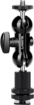 1/4" Screw Double Ball Head Magic Arm, Camera Hot Shoe Mount Adapter, Double Nut with 1/4" and 3/8" Aluminum Alloy Tripod Screw Flash Shoe Mount for Microphone, Monitors, LED Light