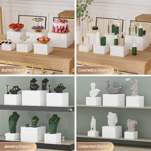 Image of 6 PCS Buffet Risers, Large Food Risers for Buffet Table, Display Stand Shelf for Party, Catering, Jewelry & Collectibles, White Acrylic Nesting Boxes for Food Display (10 inch 9 inch 8 inch 7 inch 6 inch 5 inch)