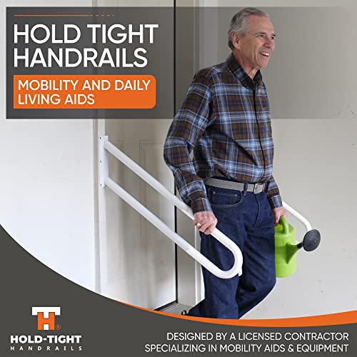 Hold Tight Handrails Steel Jamb-Mount Handrail - Heavy Duty Stair Railing For Decks, Porch, Mobile Homes, Short Stairway - Weatherproof & Non-Slip Powder Coated Finish - [Left Handed], [32"], [White] #TOP1